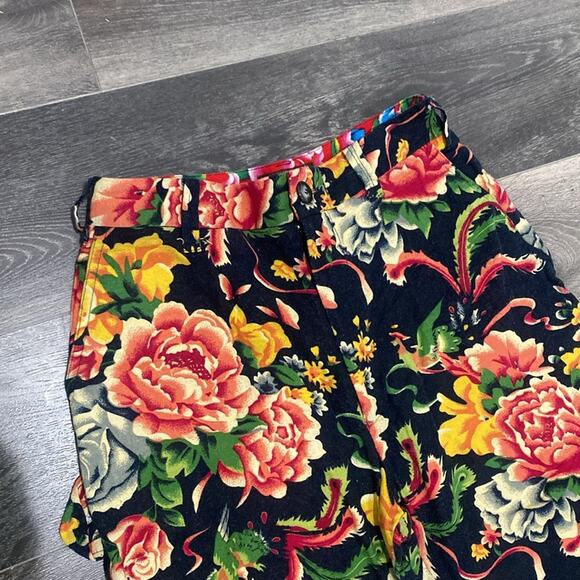 Black Floral Cropped Pant Womens Sz Small Wide Leg - Picture 2 of 6
